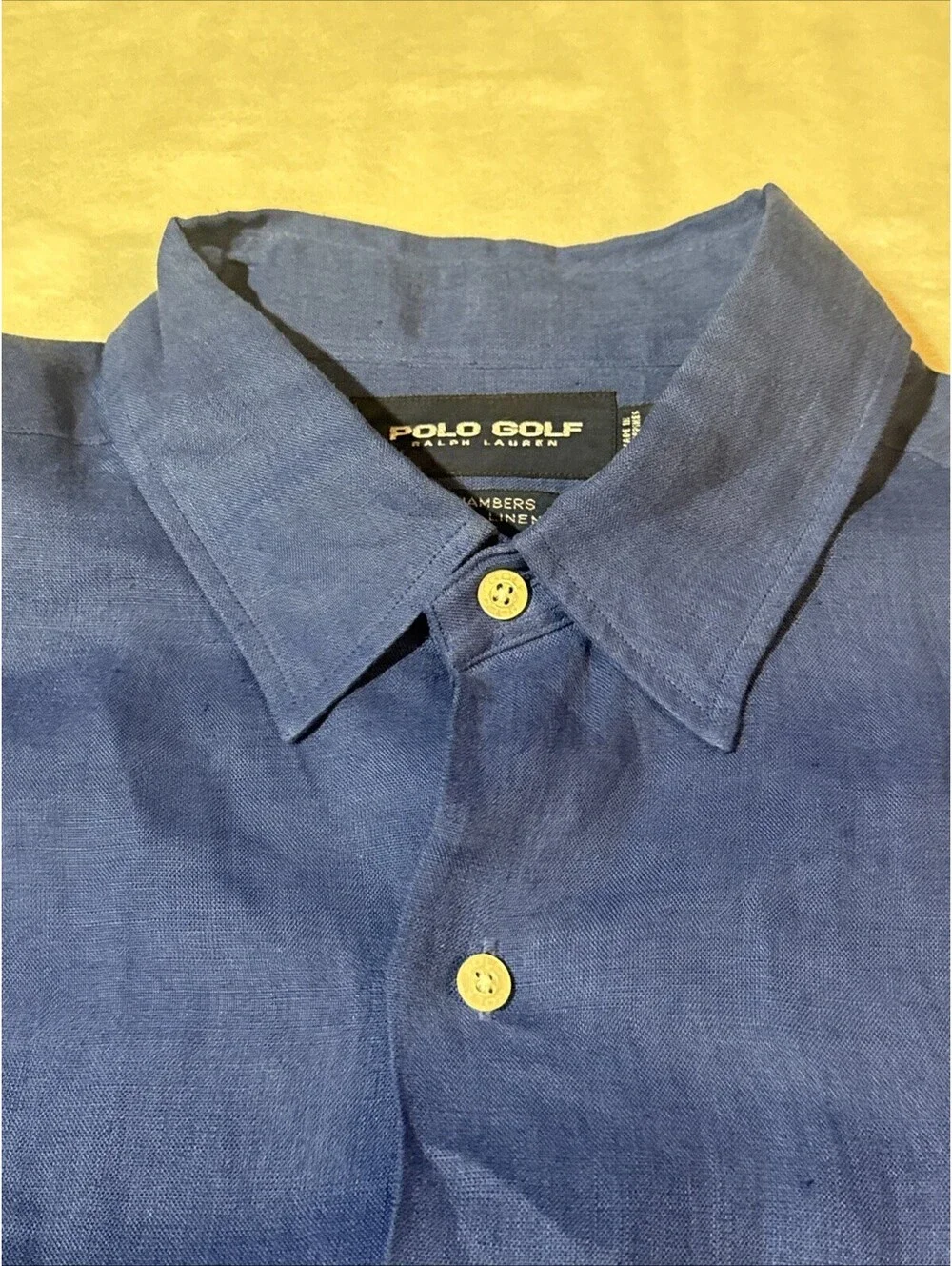 VTG Polo Golf Ralph Lauren Chambers LG Blue Shirt Linen Roaring Fork Club